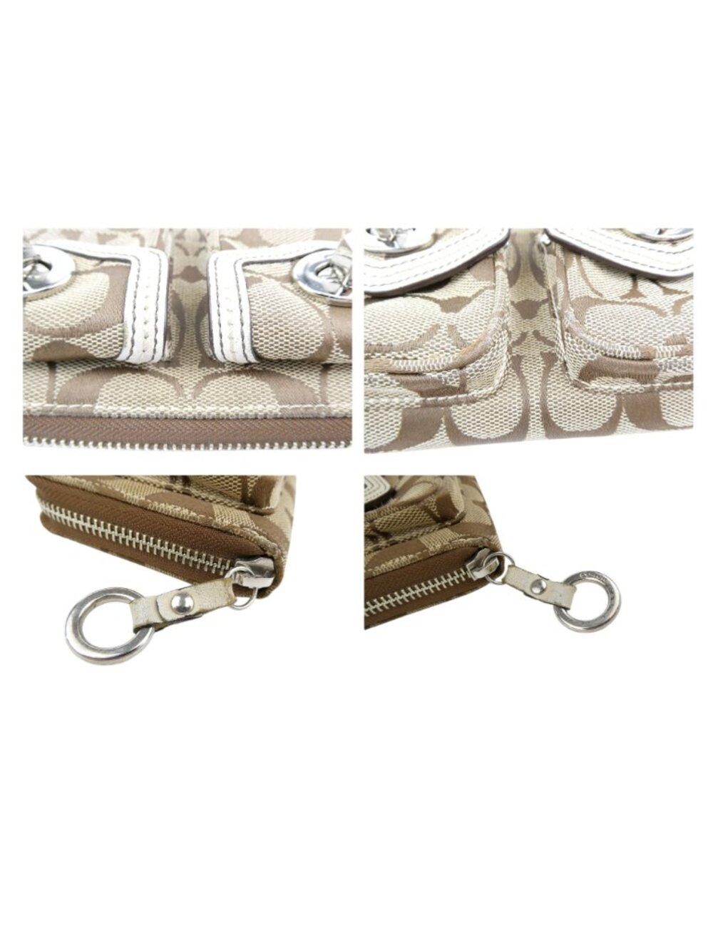 Coach Signature Khaki Chalk Zip Around Accordion Wallet - Picture 9 of 16